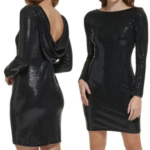 Calvin Klein. Sequined Cowl-Back Sheath Dress. - Picture 1 of 11